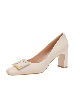 Liber Spring and Autumn Square Buckle Women's High Heels