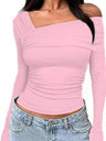 Y2K Pleated Slim Fit One-shoulder Long Sleeve T-shirts
