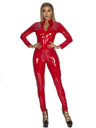 PU Leather Zipper Crossing The Crotch Long Sleeves Jumpsuits&Bodysuits