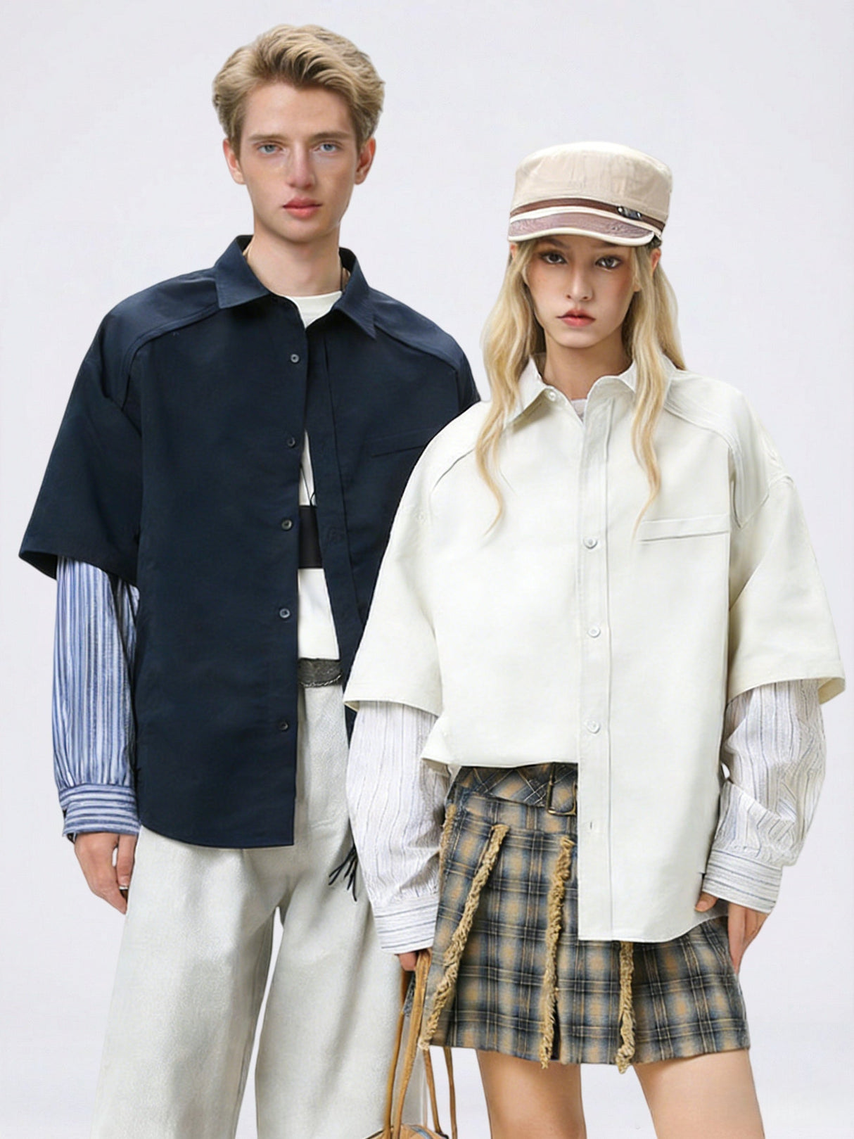 Stripes Cropped Layered-look Shirts