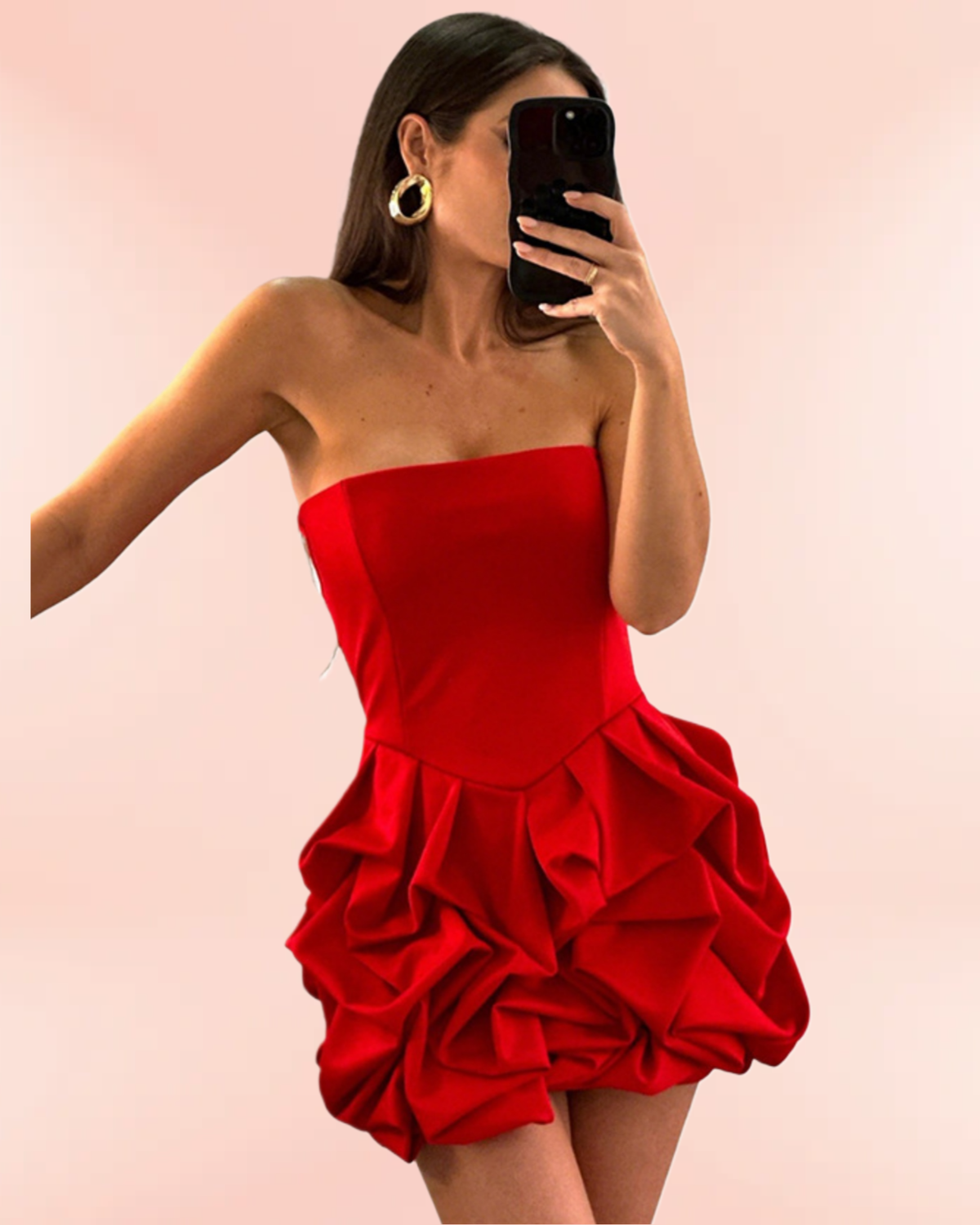 3D-Blumen-Kleider, trägerlos, plissiert, Mini &amp; Kurz, Valentinstag