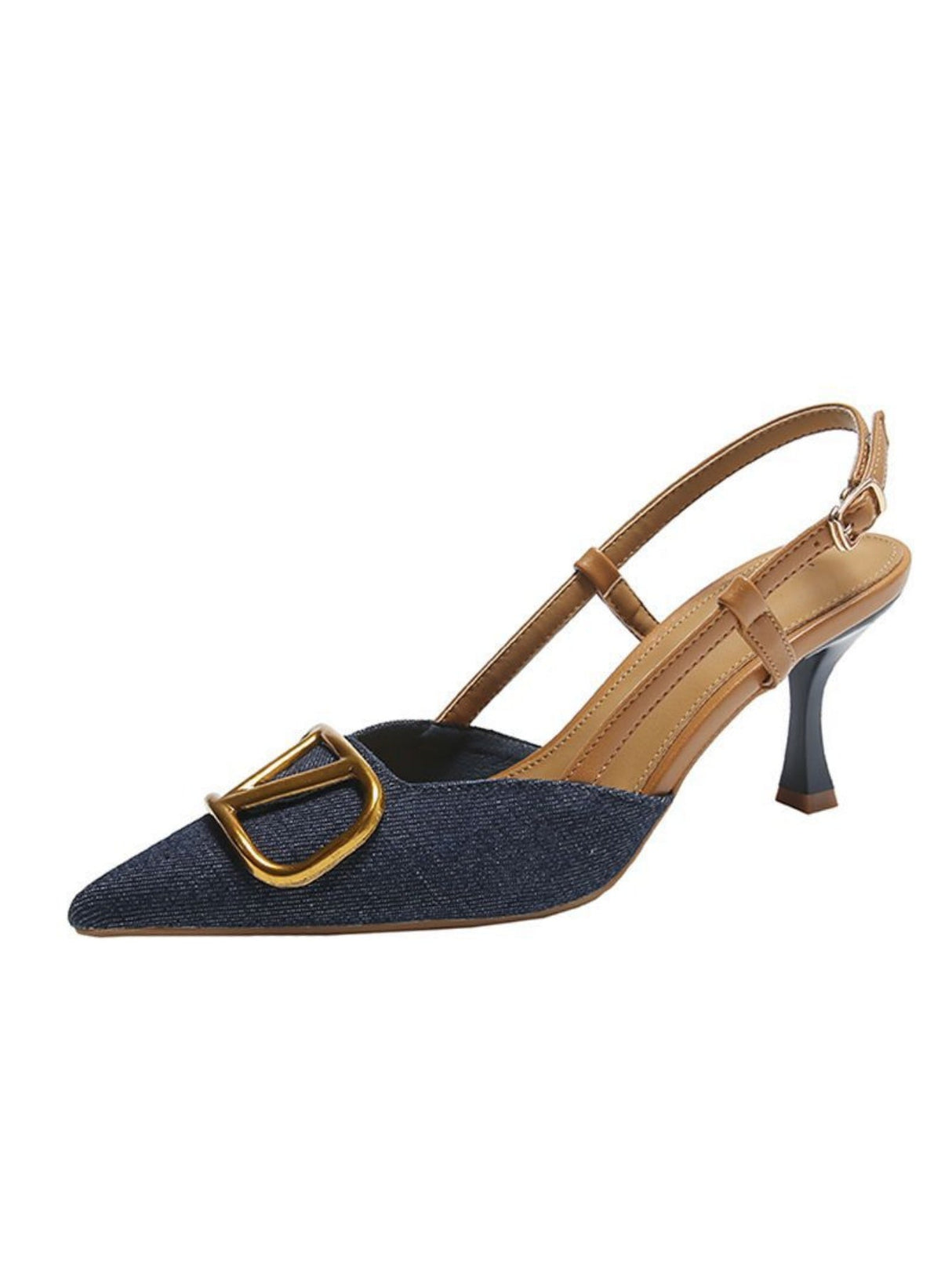 Liber Spring and Autumn Denim Metal Buckle Women's High Heels