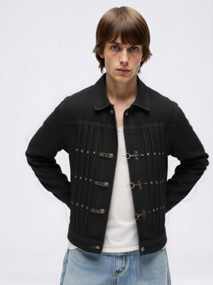 Veste en jean courte plissée à boutons style aviateur hip-hop