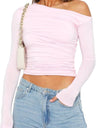Y2K Asymmetrical Sloping Shoulders Crop Top Long Sleeves T-shirts