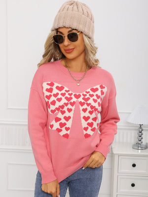 Bow Love Valentinstag Farbblock-Strickpullover