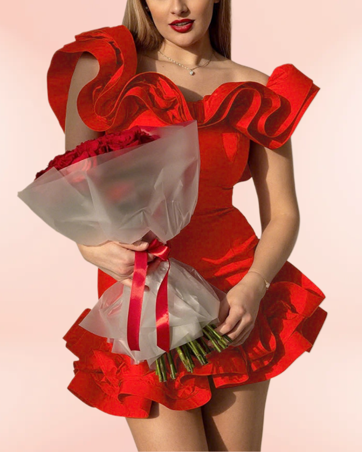 3D-Blumen, schulterfreies, trägerloses Top, plissierte Mini- und Kurzkleider zum Valentinstag