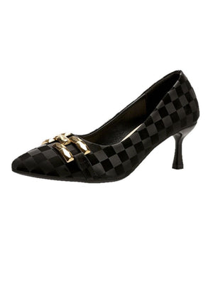 Liber Spring and Autumn Plaid Metal Buckle Women's High Heels