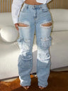 Y4K Rhinestone-studded Hole Multiple Pockets Wash Water Jeans