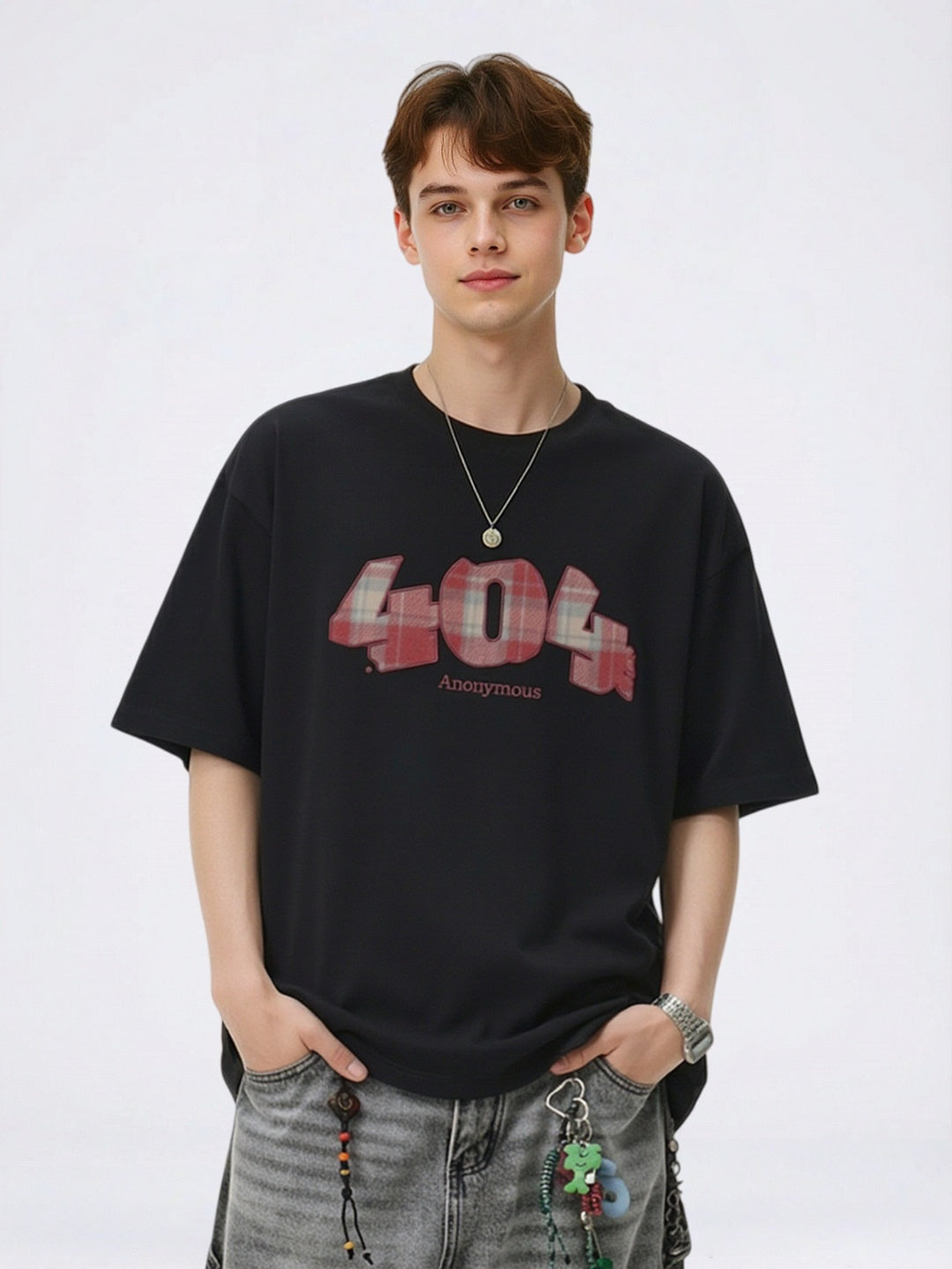 Number Plaid Printed Loose-fit T-shirts