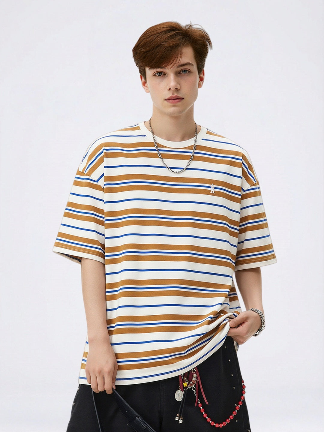 Retro Color-blocked Stripes Loose-fit T-shirts