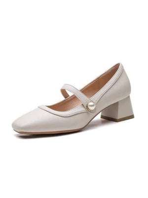 Liber Spring and Autumn Pearl Women's High Heel Mary Jane Shoes