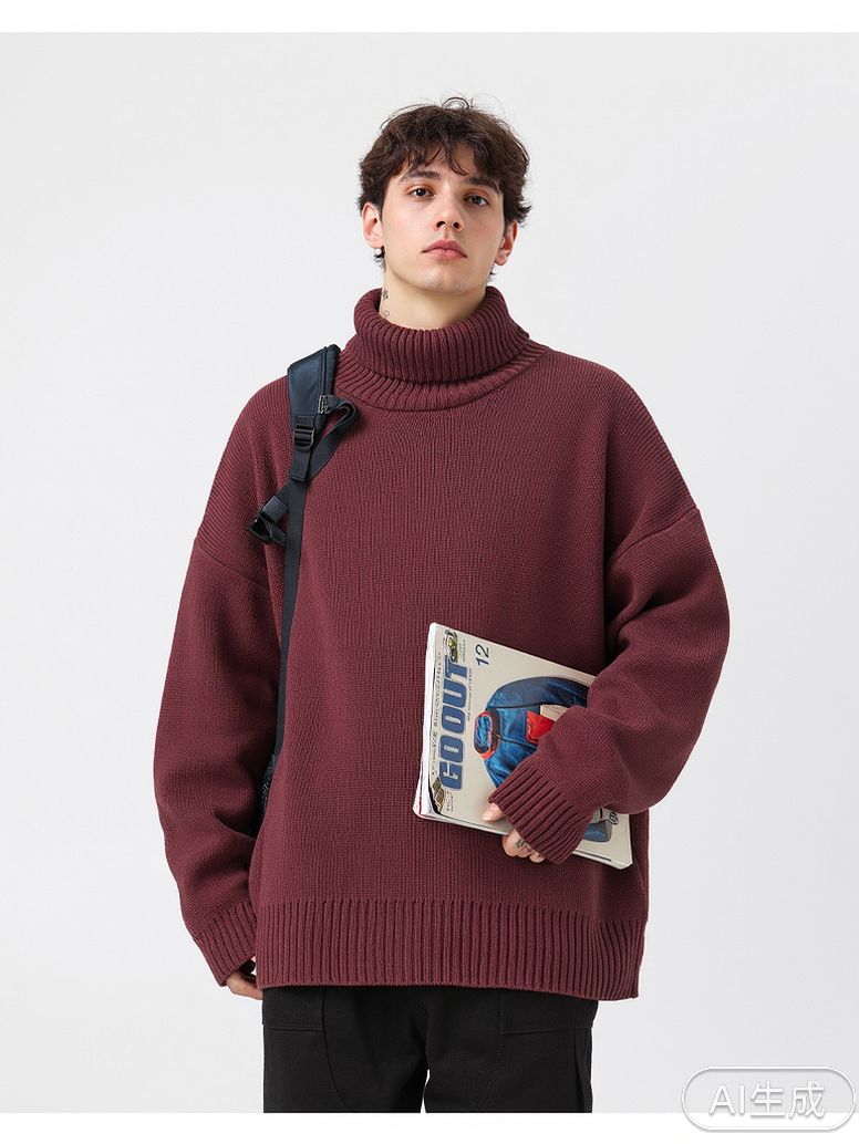 Liber AW Men's 6 Solid Color Turtleneck Sweaters