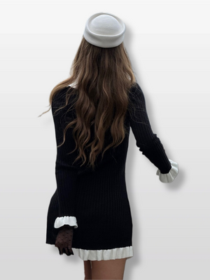 Color-blocked Ribbed Edge Lapel Buttons Maxi Dresses