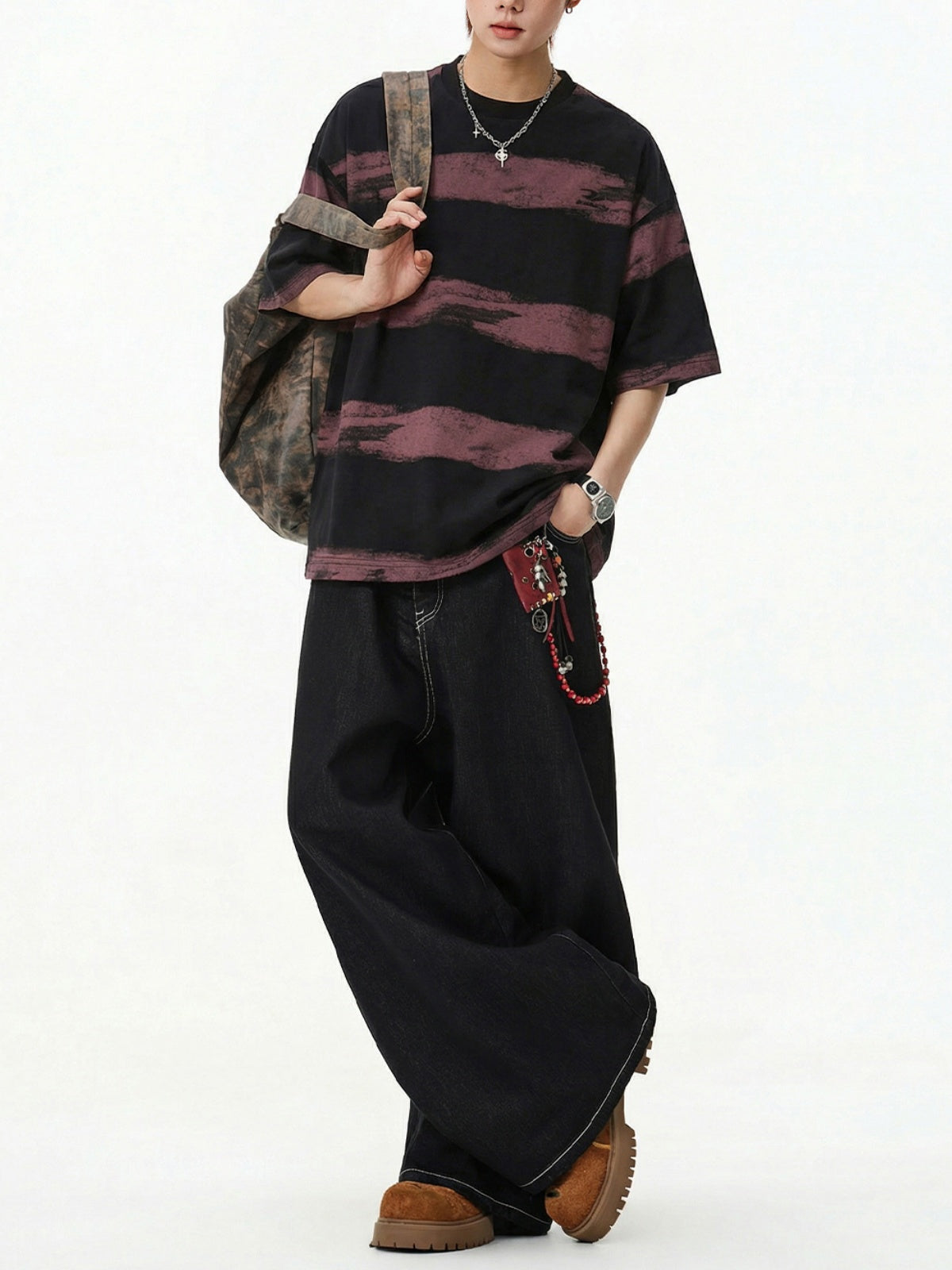 【EXPÉDITION NORMALE】T-shirts à rayures tie-dye et broderie pure