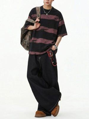 【EXPÉDITION NORMALE】T-shirts à rayures tie-dye et broderie pure