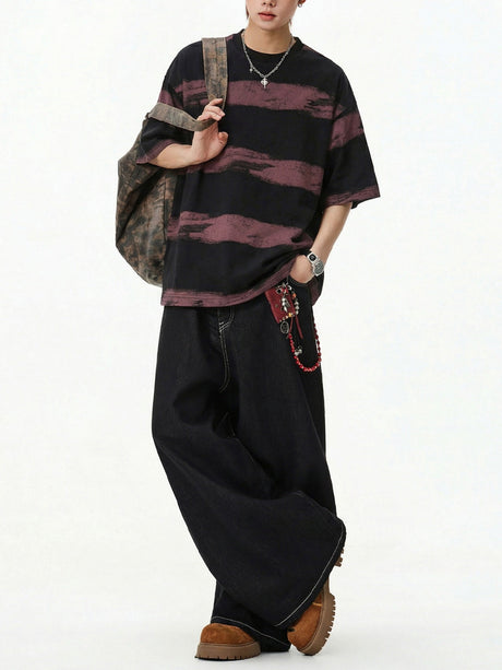 Imitation Tie-dye Stripes Pure Embroidery T-shirts