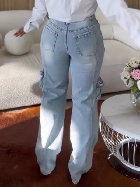 Y4K Rhinestone-studded Hole Multiple Pockets Wash Water Jeans