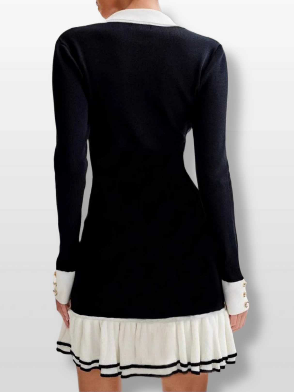 Color-blocked Ruffle Lapel Buttons Maxi Dresses