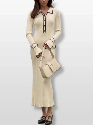 Robes maxi à boutons de revers en bois texturé bicolore