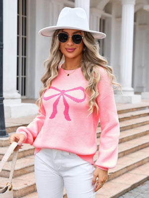 Strickpullover mit Schleife zum Valentinstag (Farbblockdesign)