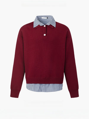 Plaid Shirt Collar Splicing Fake Two Pieces Sweaters