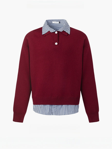 Plaid Shirt Collar Splicing Fake Two Pieces Sweaters