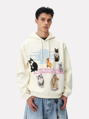 Retro Cat Printed Ins Hoodies