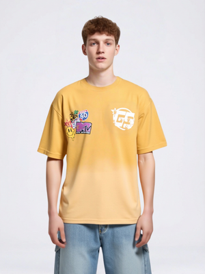 T-Shirts mit Smiley-Gesicht und Farbverlauf aus Wasserwäsche