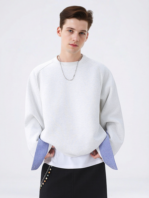 Sweat-shirt à carreaux, coupe carrée et col rond