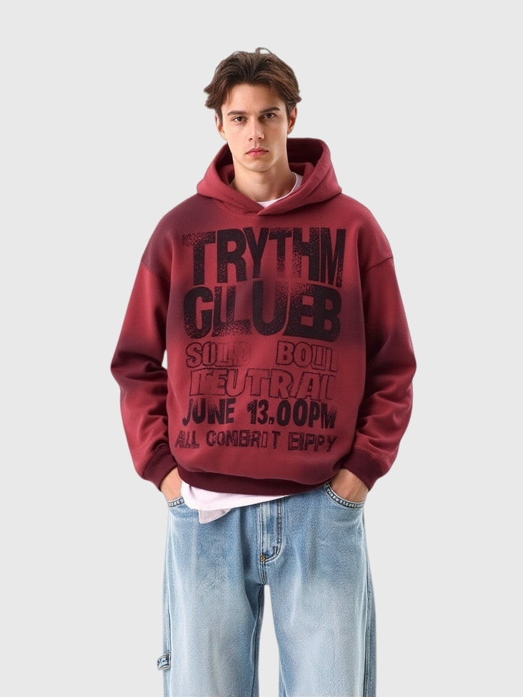 Old Letter Printed Hip Hop Loose Hoodies
