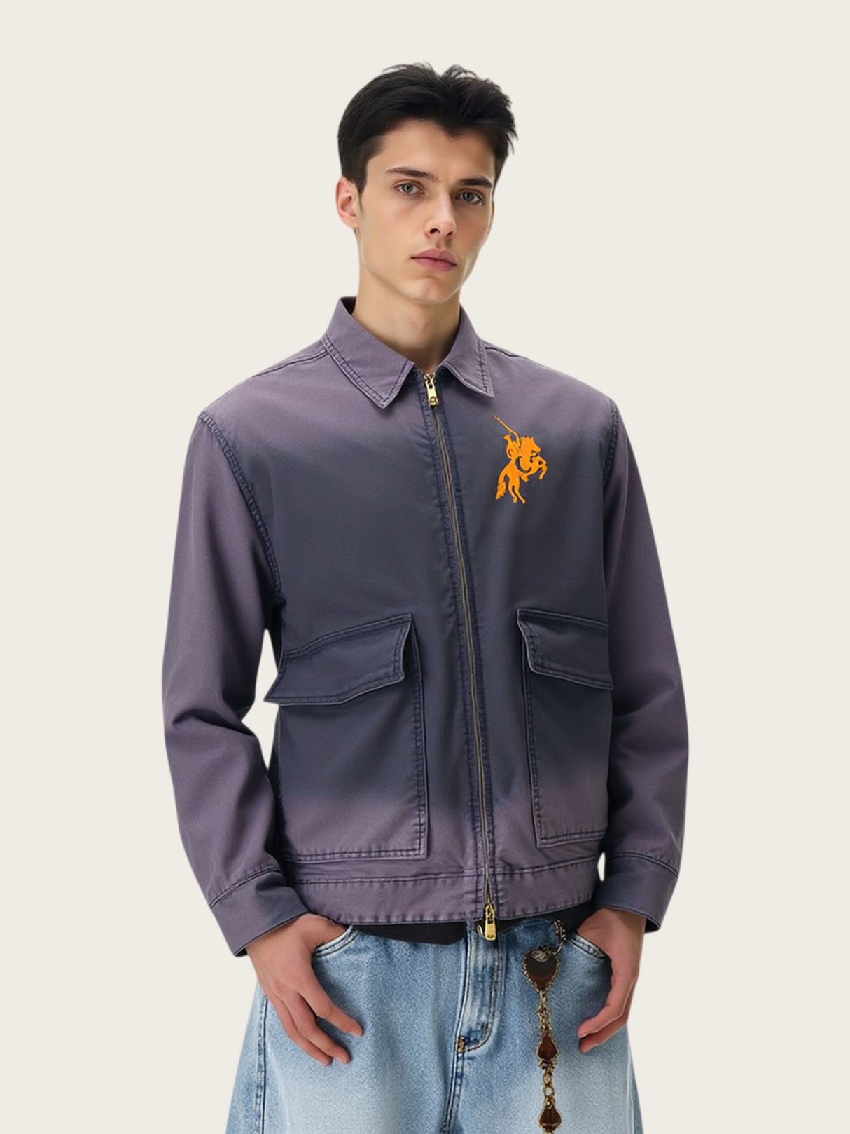 Washing Gradient Large Pockets Loose Vintage Work Jacket