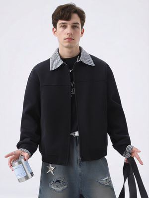 Veste à carreaux à effet superposé et coupe nette