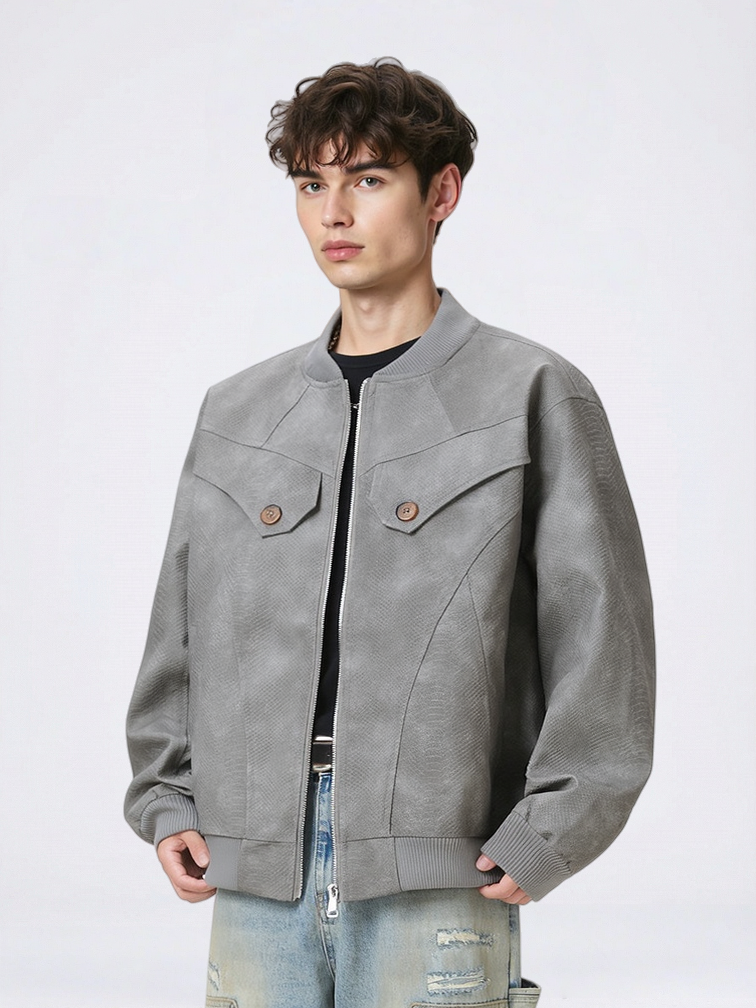 Retro Snake And Python Pattern Stereo Short Leather Jacket Jackets