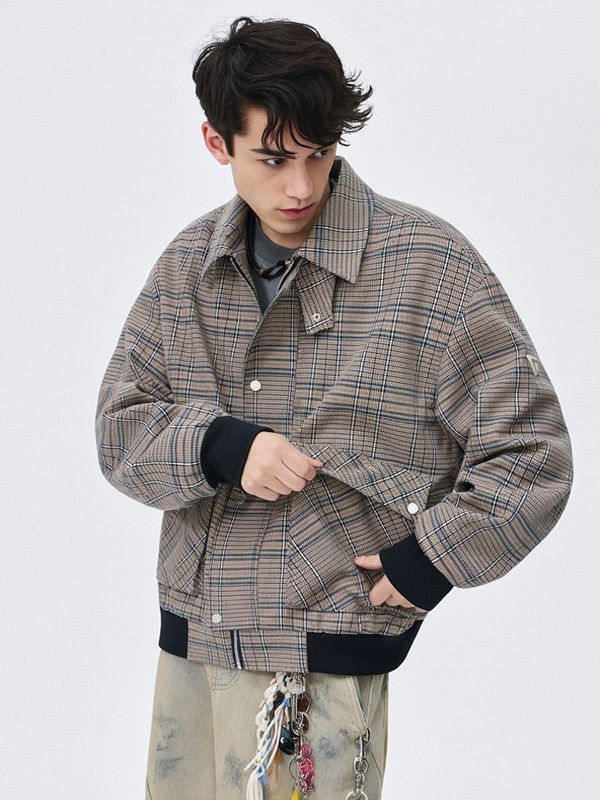 Lapel Plaid Loose Jackets