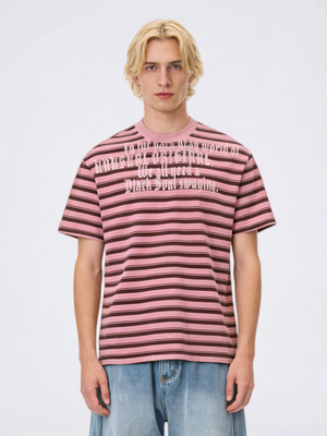 Retro Color-blocked Stripes Letter Printed T-shirts