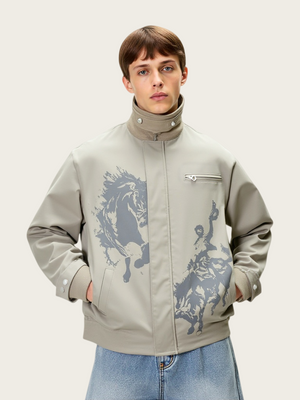 Printed Contrasting Colors Lapel Loose Work Jacket