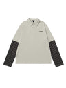 Fake Two Pieces Contrasting Colors POLO Collar Letter Embroidery Long-sleeved T-shirt