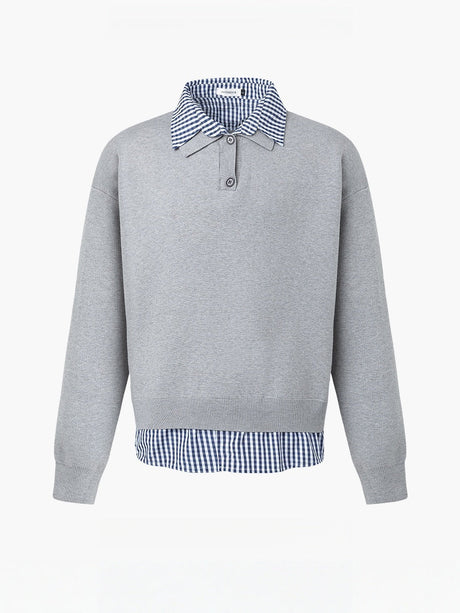 Plaid Shirt Collar Splicing Fake Two Pieces Sweaters