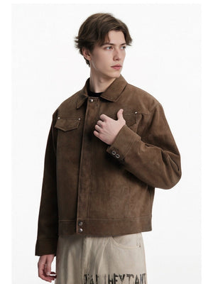 Retro Barnwind Deconstruction Cleanfit Lapel Suede Short Coat