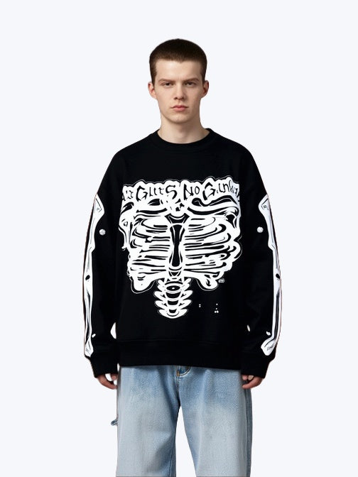 Dark Printed High Street Loose Long-sleeved T-shirt