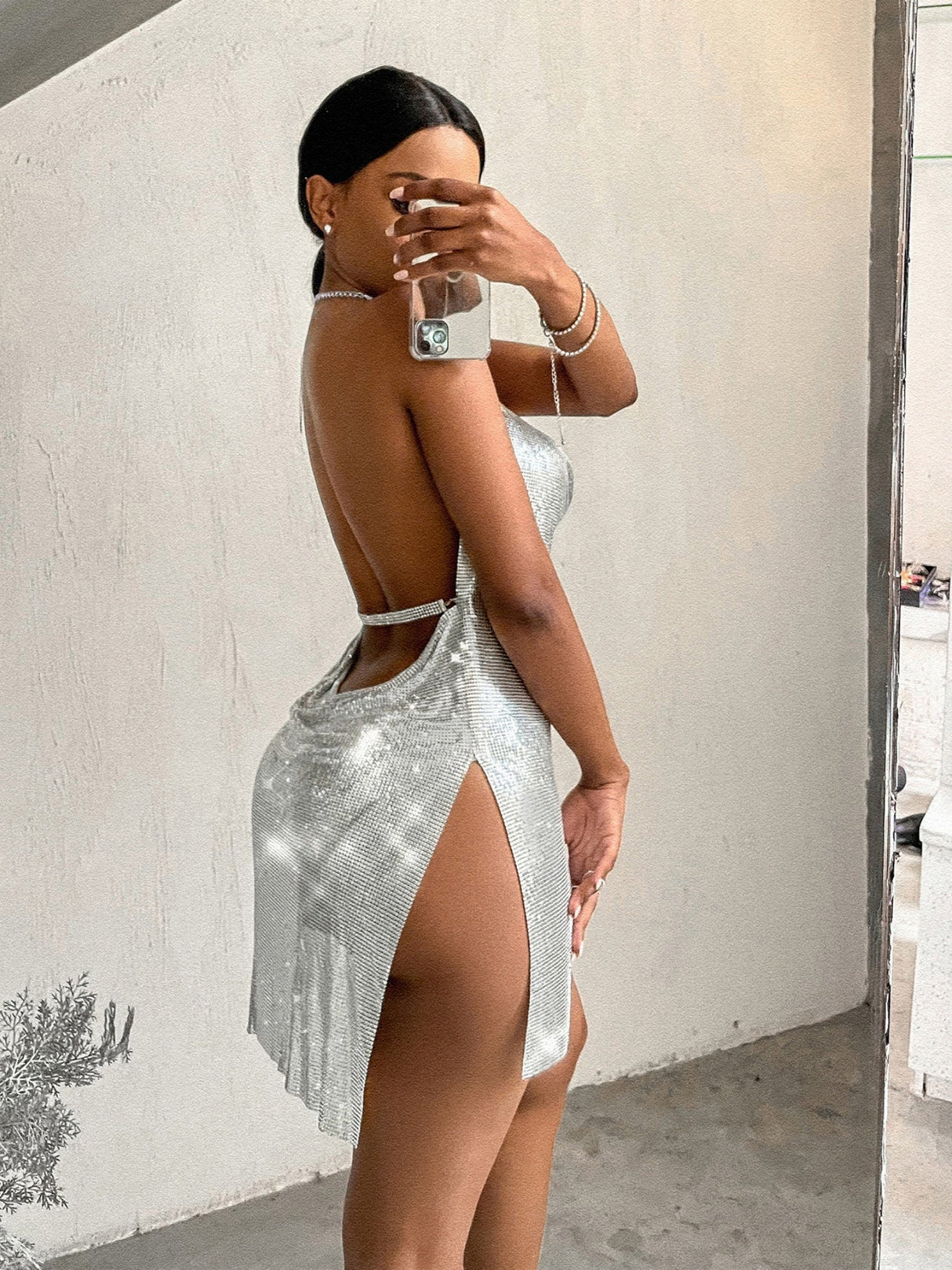 Metallic Sequins Rhinestone Suspenders Sexy Backless Design Mini&Short Dresses