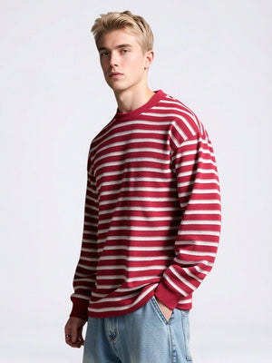 T-shirt rayé à manches longues et coupe décontractée