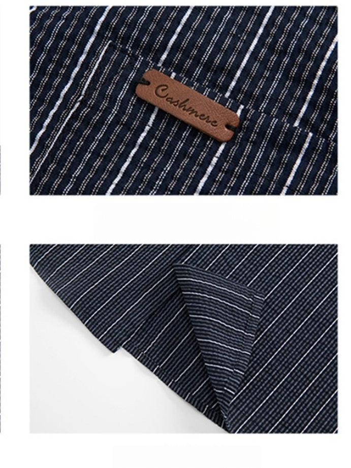 Texture Slight Wrinkles Color-blocked Stripes Loose-fit Shirts