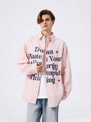 Striped Letter-Print Relaxed-Fit Long-Sleeve Shirt