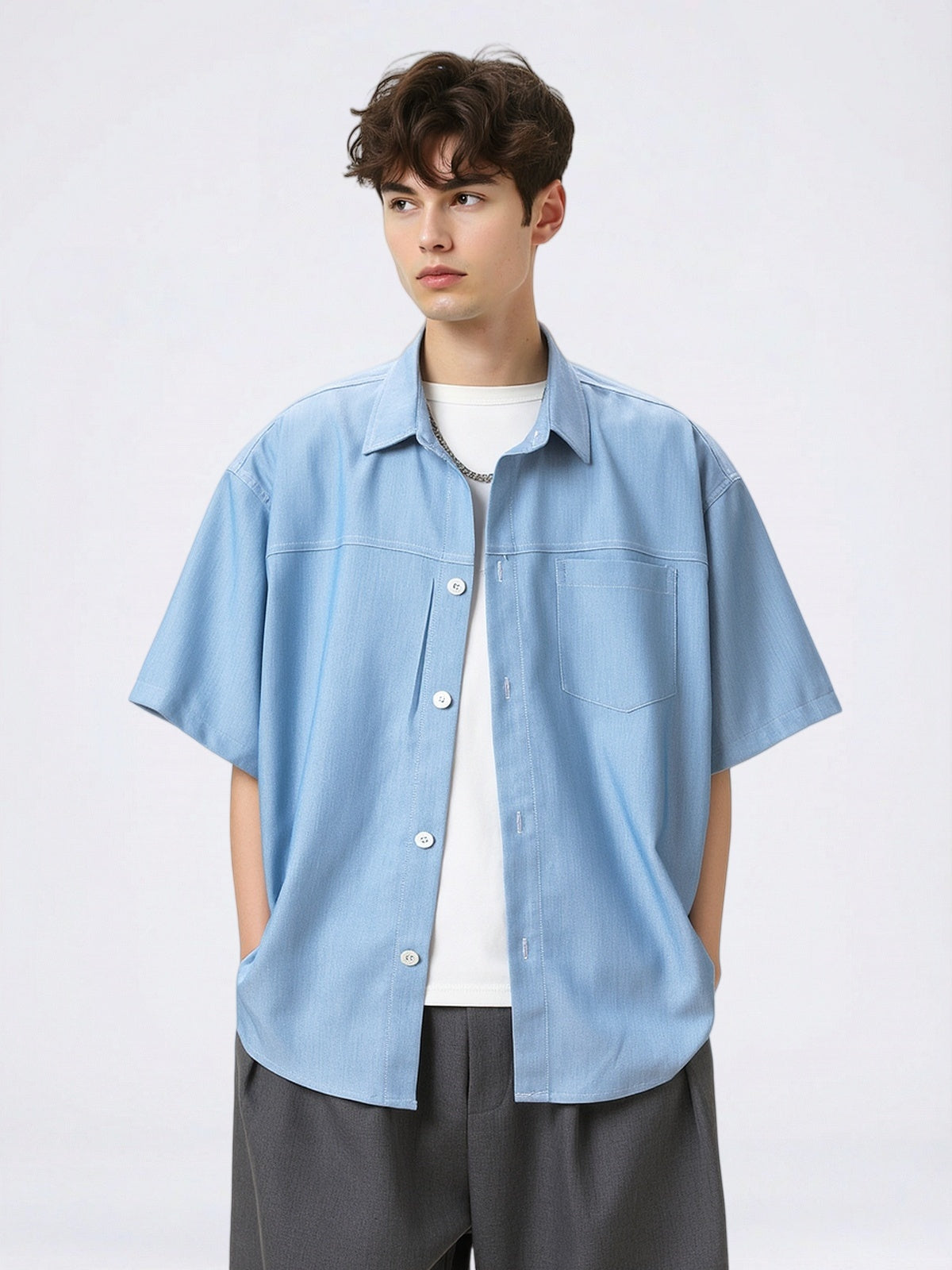 Color-blocked Faux Denim Shirts