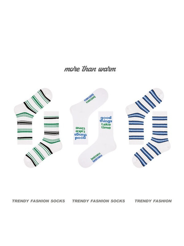 Chaussettes classiques à rayures et lettres, lot de 3