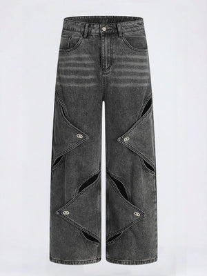 Punk Distressed Washed Patchwork Denim Pants