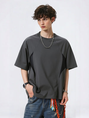 Color-blocked Mesh Patchwork Letter Print T-shirts