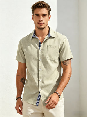 Cotton And Linen Color-blocked Shirts