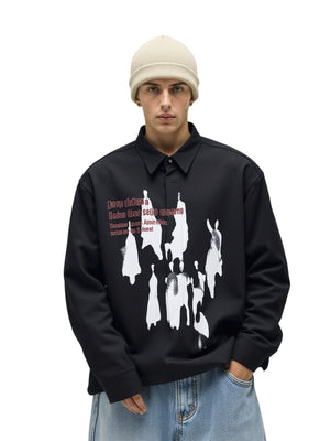 Abstract Silhouette Print Loose Lapel Shirts